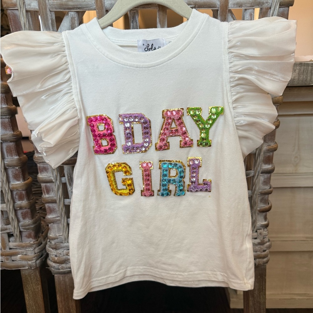 Lola + The Boys Pink and White Ruffled 5 yr BDAY Tee